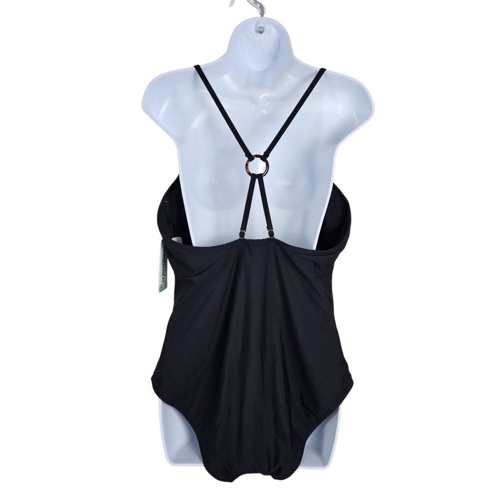 Womens XXL Freshwater O-Ring Cutout Black One-Piece Swimsuit Adj Straps Beach - Picture 4 of 10